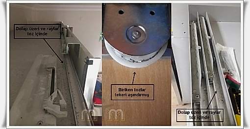 Gardrop kapaklarını hareket ettirdiğimle sesli ve titreşimli çalışıyor Bu çalışmayı yapmadığınızda, zamanla sesin daha çok artmasına, titreşimin tekerlekleri ve ray kanallarına zarar vermiş, dolabınız kapaklarının çalışmayacak duruma gelmesine sebebiyet vermiş olursunuz. Bu durum yapılacak tek şey sistemi komple değiştirmek olacaktır.