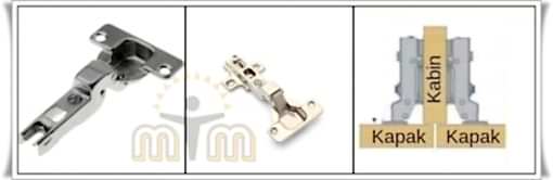 Yarım deve menteşe nedir? Yarım menteşe çoğu mobilya üreticileri tarafından kapıların bağlı olduğu kabinin yarısını kullandığı için ve bağlı olduğu panelde sağlı sollu 2 kapağın çalışmasını sağlamak amacı ile kullanılır.